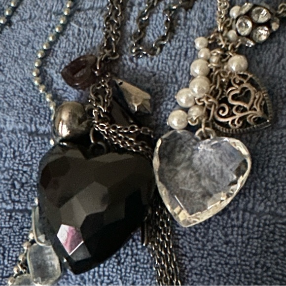 6pc Hearts Black Silver Jewel Necklace Lot - Picture 7 of 10